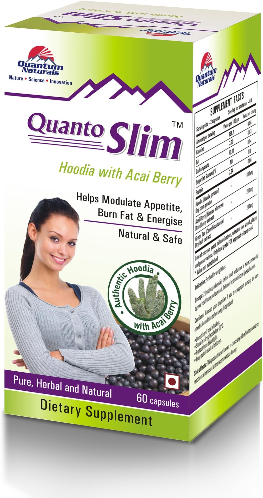 Quanto Slim - 60 Capsules - Green tea and Hoodia with Acai berry - Fat Burner