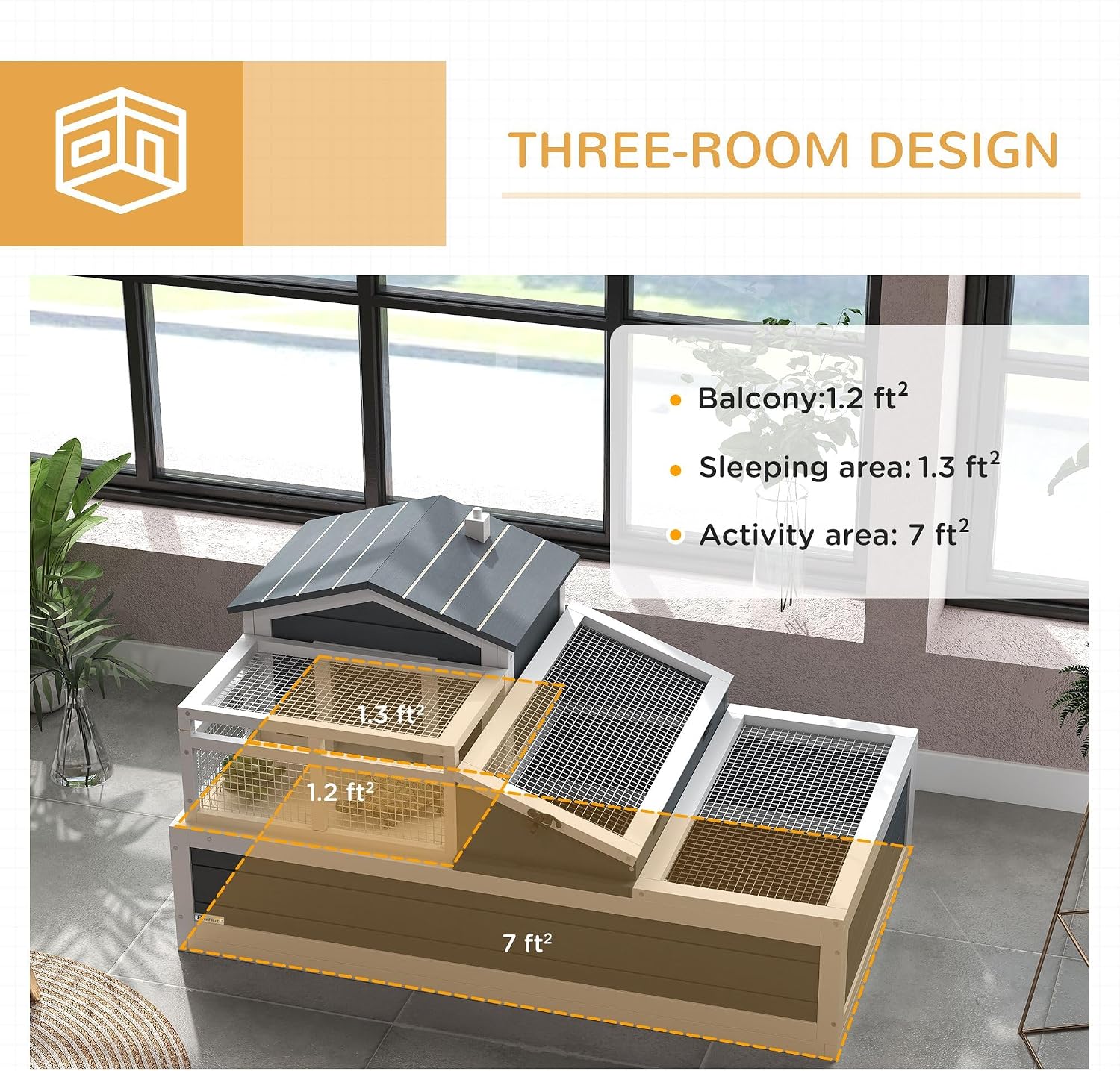 3-Room Tortoise Habitat House with Large Tortoise Habitat Balcony and 2 Stories, Reptile Enclosure for Indoor Tortoise Habitat Outdoor Use, Tortoise Enclosure Spacious Gray Turtle