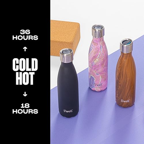 Miniatura 4 de S'well Botella de agua de acero inoxidable con tapa deportiva de 17 onzas líquidas de madera de teca de triple capa con aislamiento al vacío