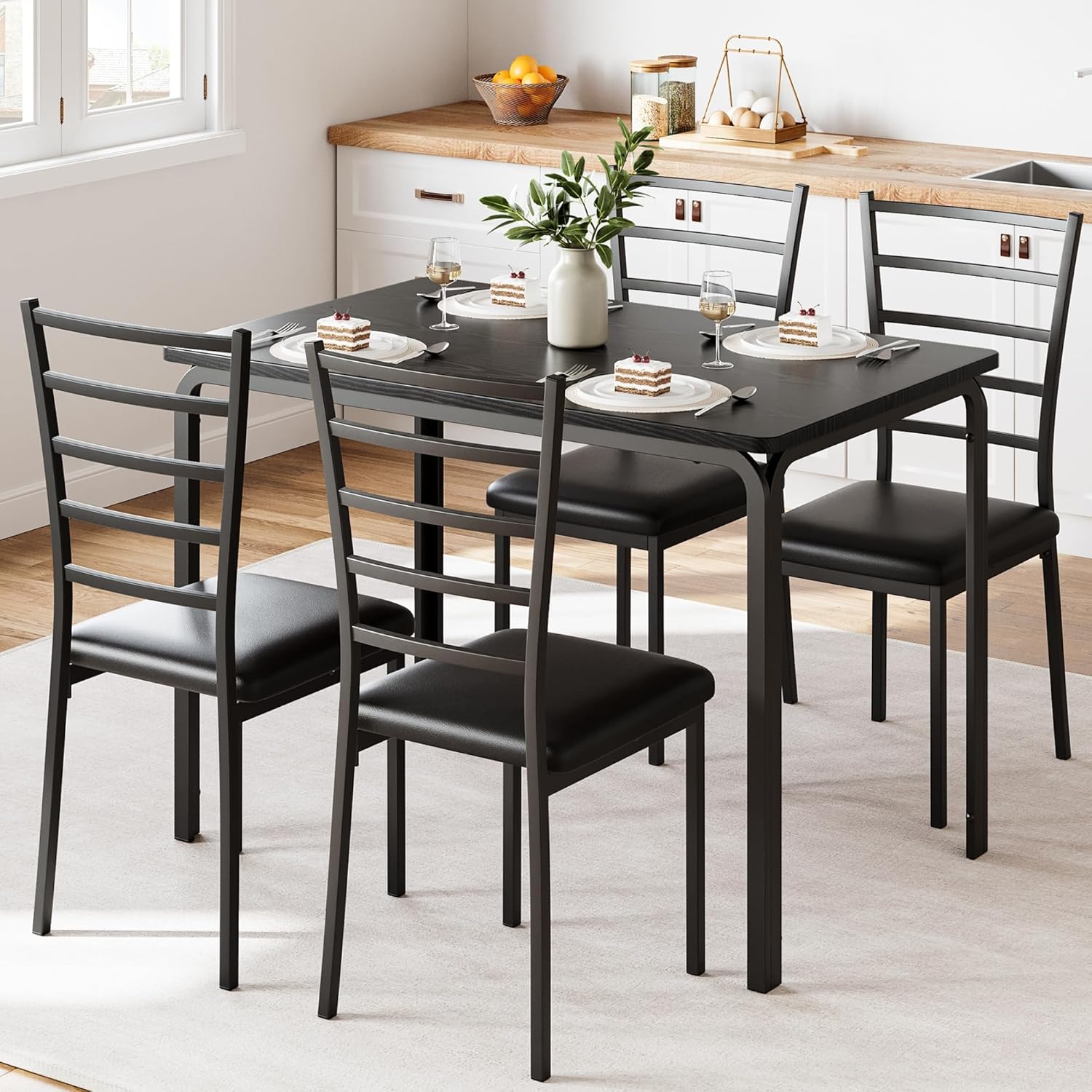 IDEALHOUSE 5-Piece Kitchen Dining Room Table Chair Set for Small Space, Indoor Modern Dinette Set for 4, Square Dinner Table Set for Dinette, Breakfast (Dark)