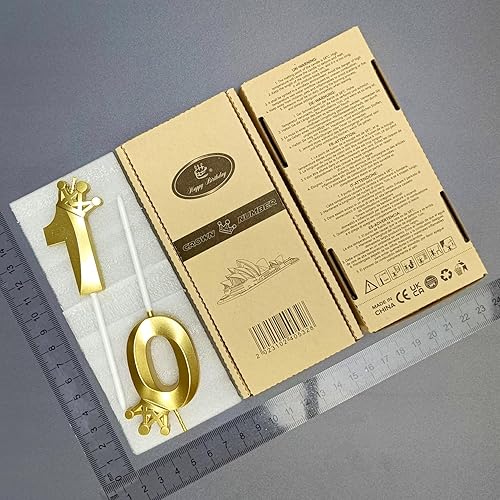 Miniatura 5 de Vela de cumpleaños número 10 con corona 3D diseñada para decoración de pastel de décimo año, velas de feliz cumpleaños, aniversarios (corona-10,