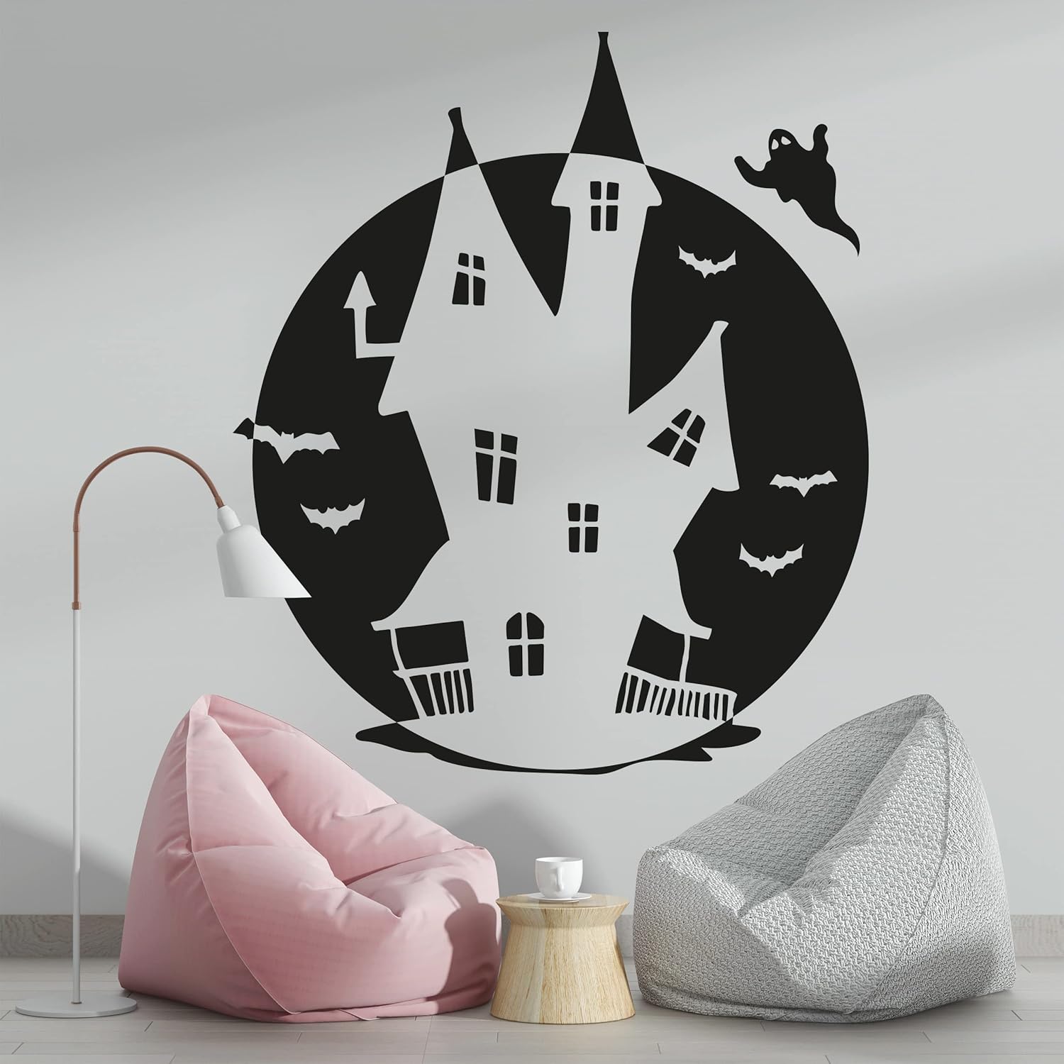 Large Castle, Bats Ghost and Moon Halloween Sticker Decal for Wall, Door, Window - Happy Celebration Halloween Window Clings Decal 35x41 inches inches