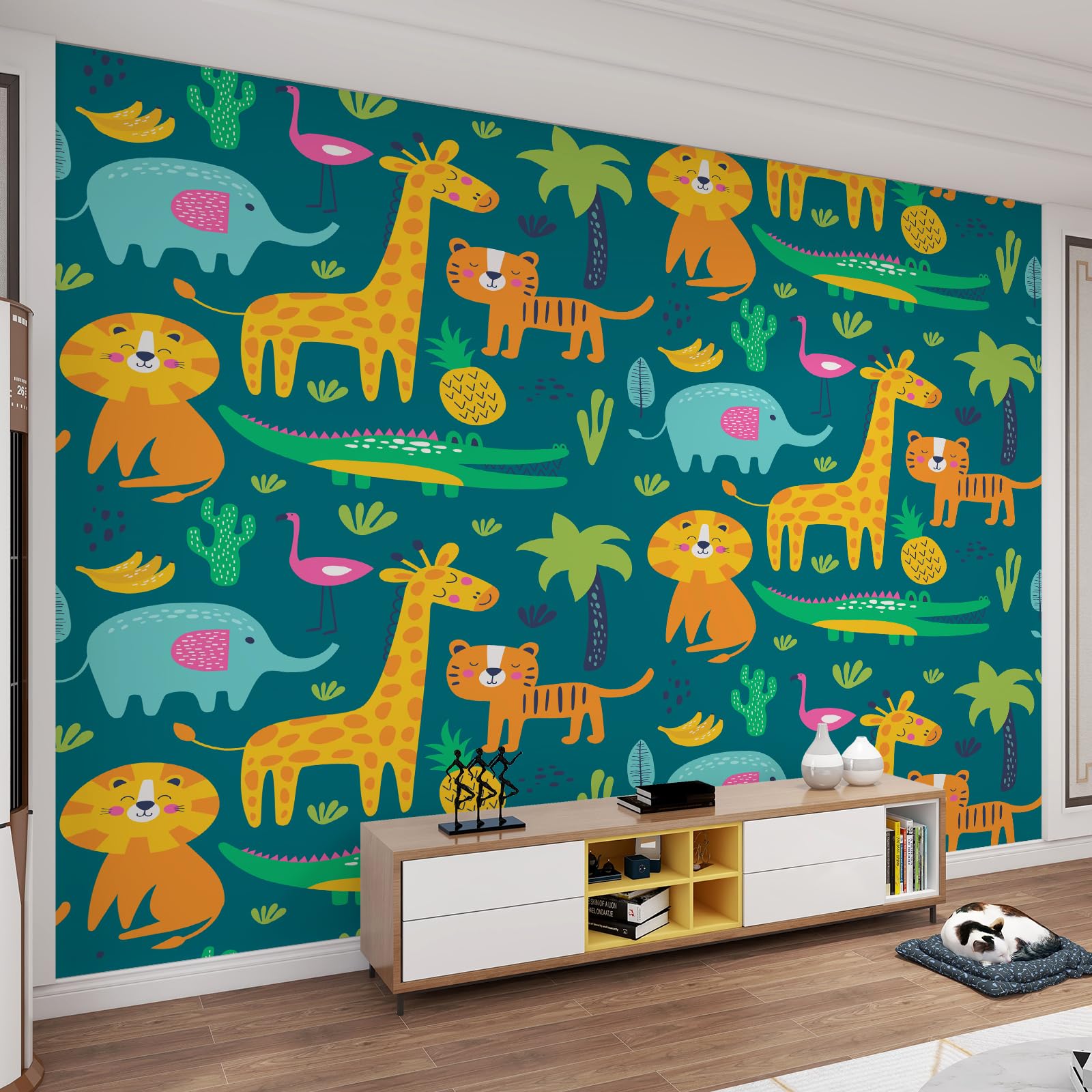 Papier peint jungle animaux enfants 200x140 cm poster mural moderne sans rides