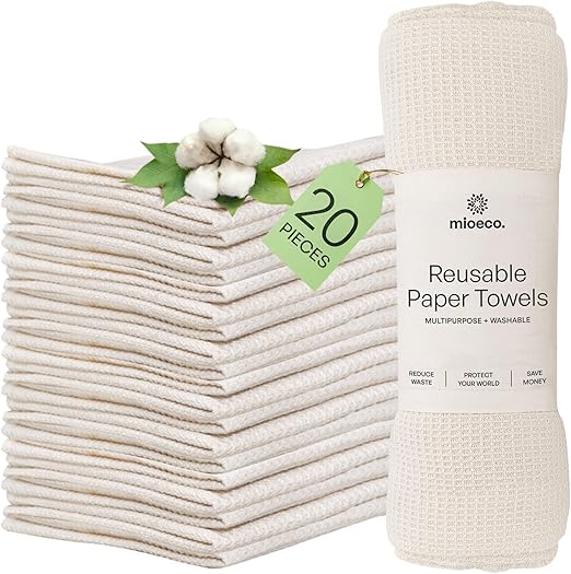 20 Pack Reusable unPaper Towels Washable - Nature Friendly - Organic Cotton Alternative - Thick, Strong, Paperless Kitchen Dish Cloths - Reusable Napkins - Dish Towels - Cloth Napkin - Kitchen Towels