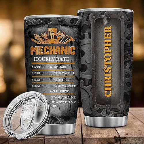 Miniatura 2 de Personalized Mechanic Tumbler, Custom Name Cup Coffee Tumblers with Lid 20oz, Stainless Steel Insulated, Mechanic Gifts for Men,Birthday Christmas
