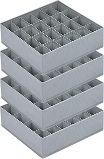 Homsorout Drawer Organiser Dividers, 4 Pack Sock Organiser 24 Cell Underwear Drawer Organiser Foldable Wardrobe Storage Organiser for Socks, Lingerie, Handkerchiefs, Ties