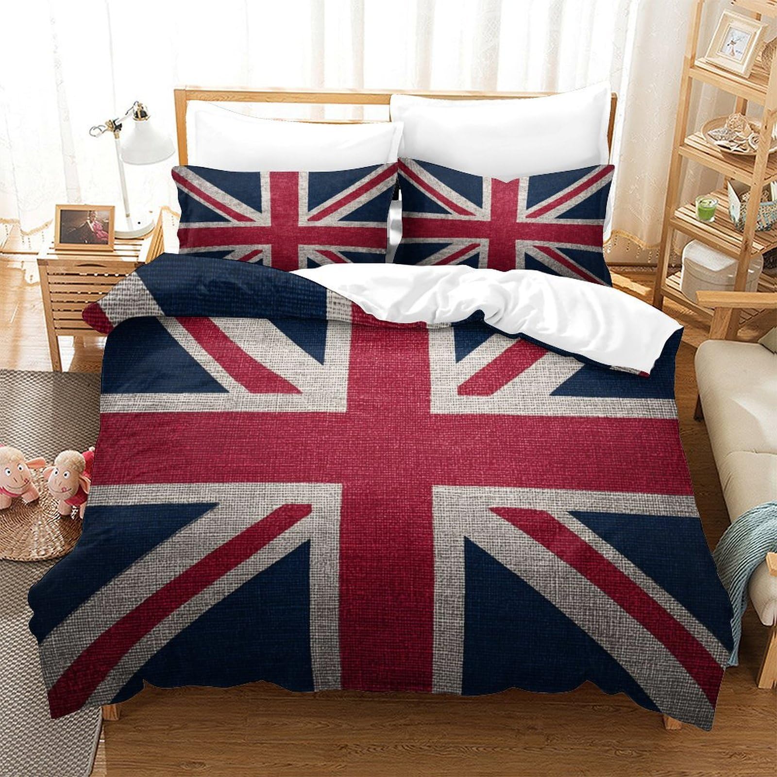 QDZHCPMYK Union Jack Duvet Cover 3 PCS Hotel Quality Quilt Cover Bedding Set Bed Covers with Pillowcases with Zipper Closure Hypoallergenic Soft Breathable Microfiber Super King（260x220cm）