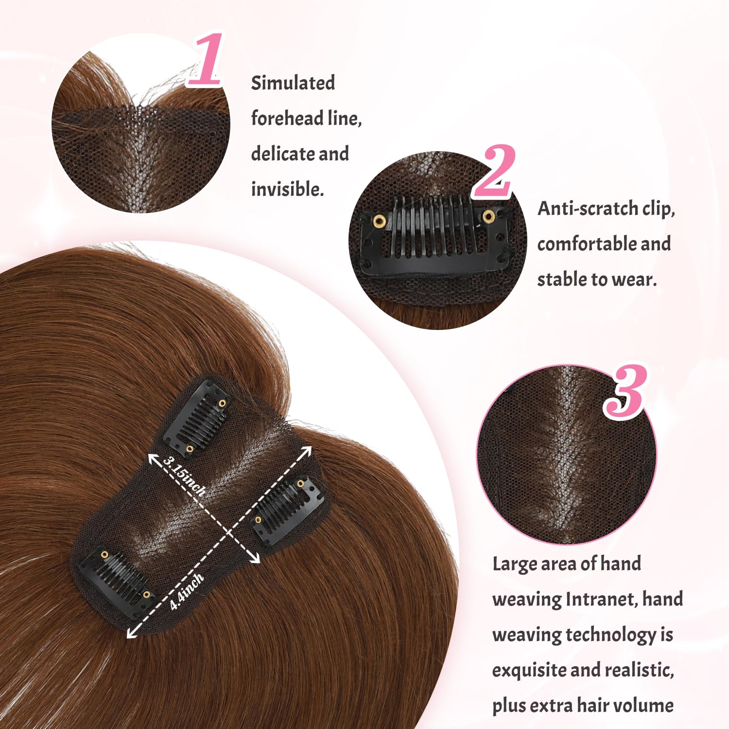 Clip In Fringe 100% Real Human Hair Bangs Hair Clip Thin Bangs On Hairpiece On Air Bangs With Temple Wispy Bangs Hair Extensions for women (Light Brown - Image 4