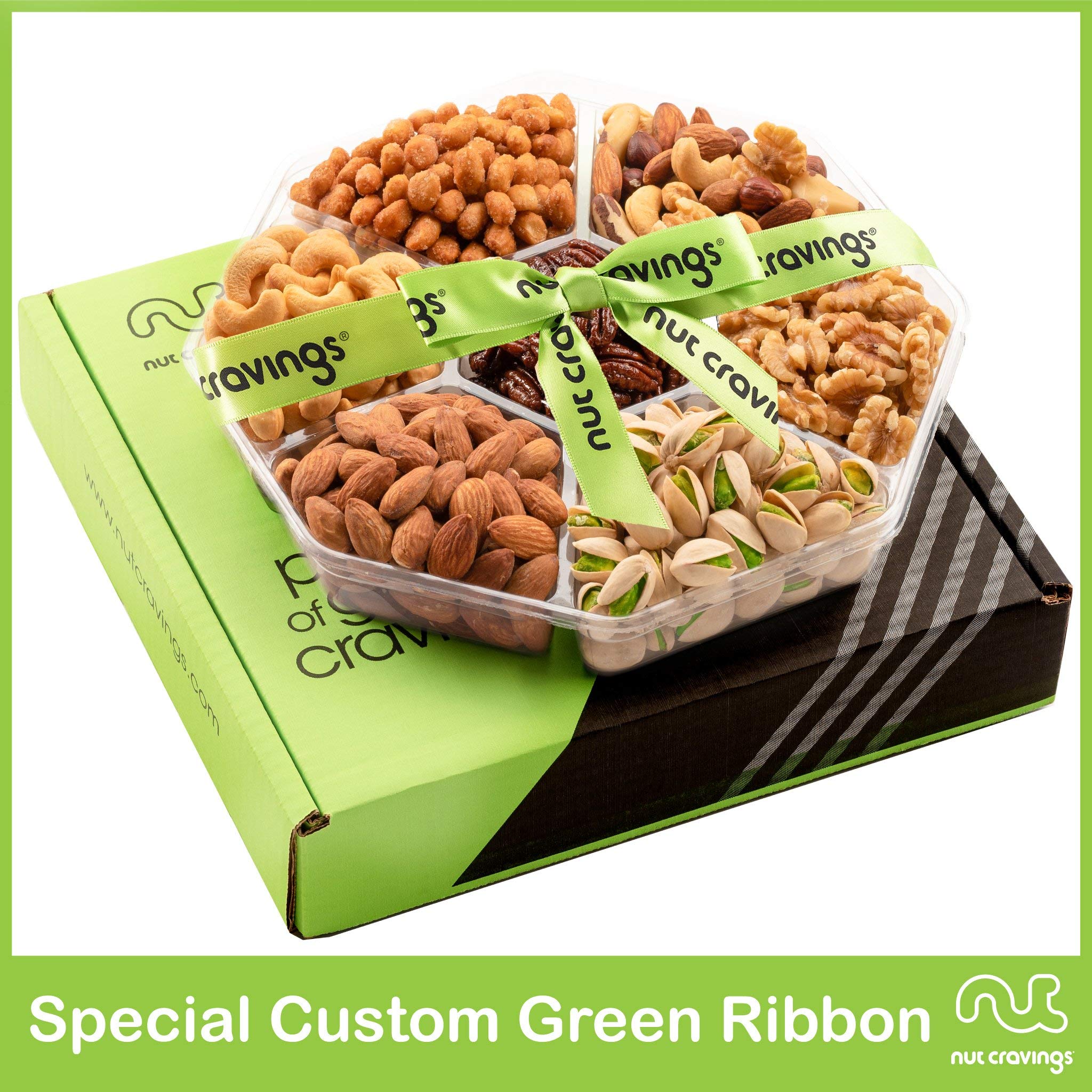 Buy Mixed Nuts Gift Basket + Green Ribbon (7 Assortments, 1.8 LB) Gourmet Bouquets Arrangement