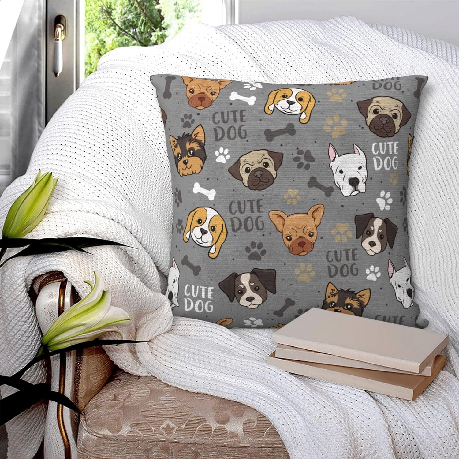 Cute Dog Pillow Cover 18x18 Inch - Double-Sided Print, Soft Polyester Decorative Throw Pillow Case with Hidden Zipper for Couch, Bed, Chair, Car (Insert Not Included) - Image 3
