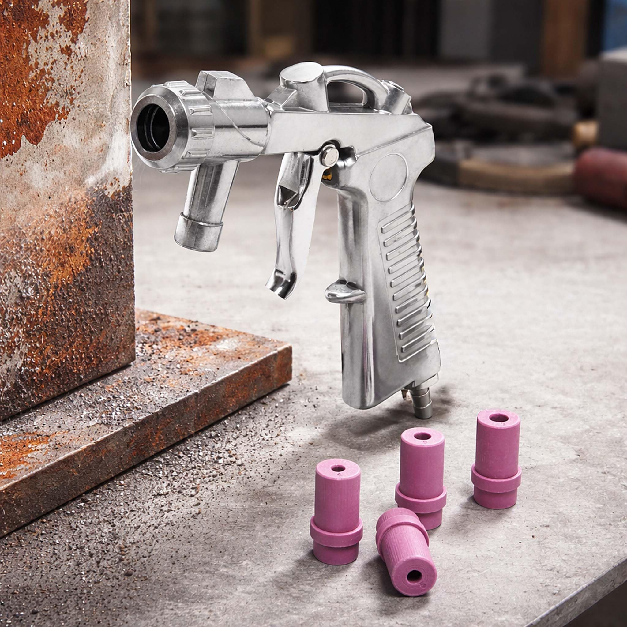 Wiltec Pistola sabbiatrice con 4 ugelli 4/5/6/7mm, 2-8 bar, per sabbiatura ad aria compressa
