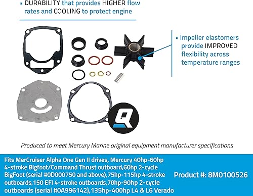 Miniatura 2 de Quicksilver by Mercury Marine 8M0100526 Kit de reparación de bomba de agua para fuerabordas Mercury o Mariner y propulsores MerCruiser