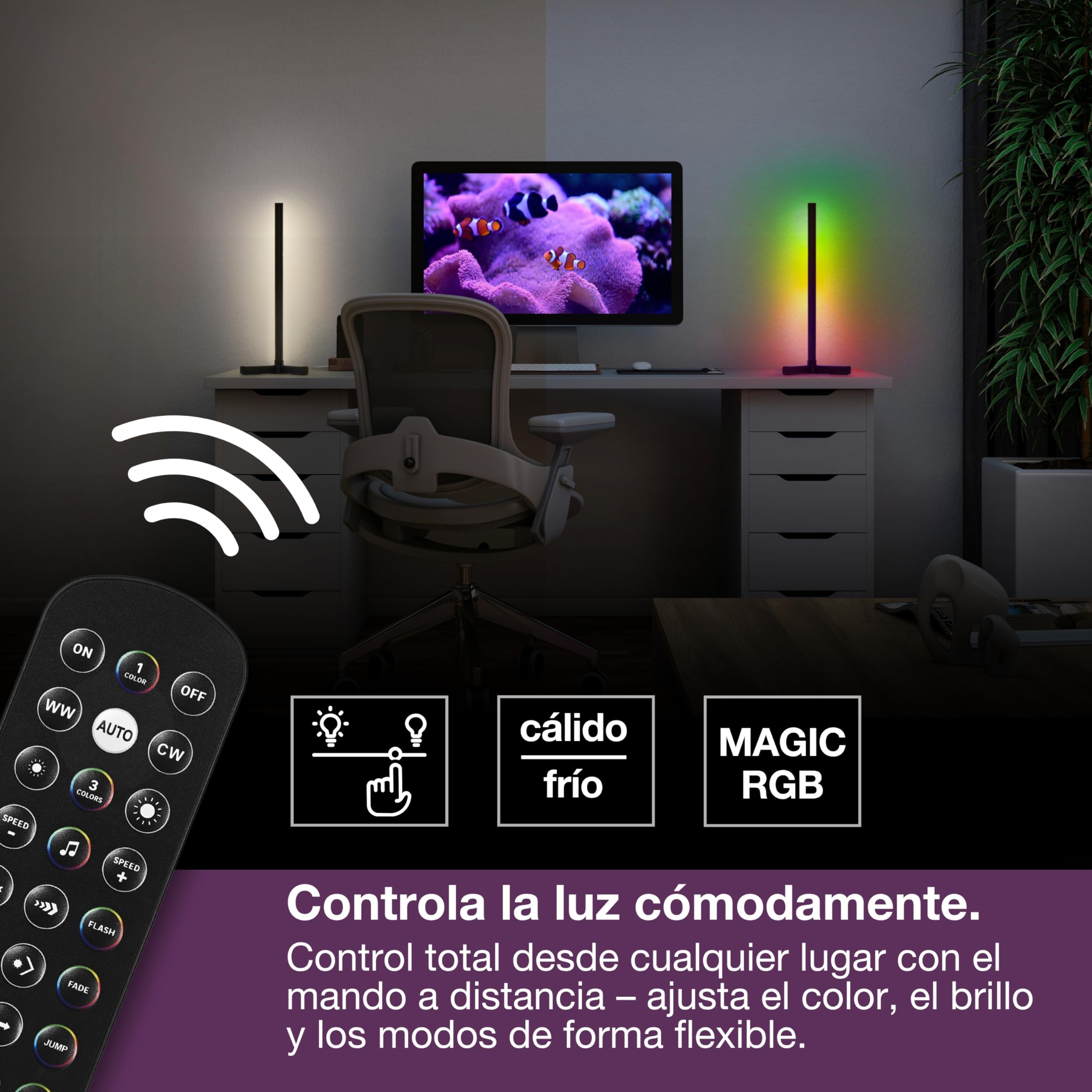 OSRAM SMART lámpara de mesa inteligente y moderna para iluminación indirecta, con tecnología WiFi, Magic RGB, regulable, negro, aluminio, fuente de luz no sustituible