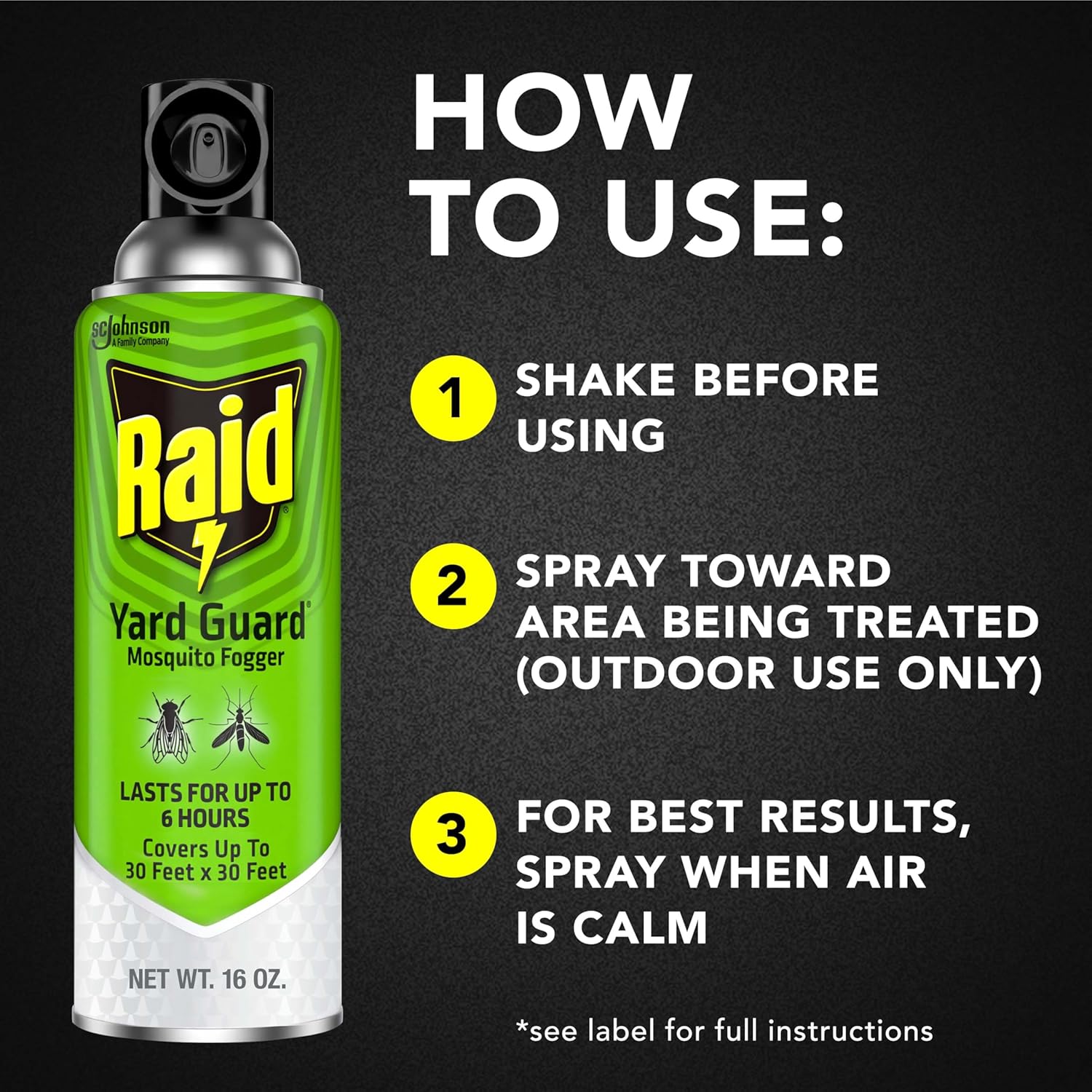 Raid Outdoor Yard Guard Mosquito Fogger, Area Insect Repellent, Kills On Contact, Control Mosquitoes up to 6 Hours, Covers up to 30 sq ft, Fast-Acting Yard and Garden Treatment, 16 oz - Image 6