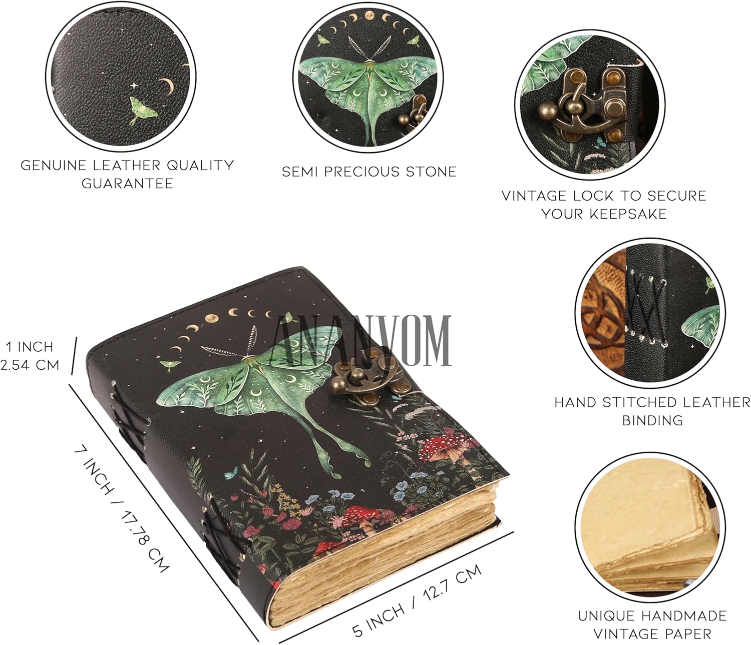 Leather Journal Refillable Notebook 7x5 Inch - Writing Journals for Women, Mens Journal Leather Notebook With 200 Deckle Edge Paper Unruled, Brass Clasp Lock Journal - Image 7