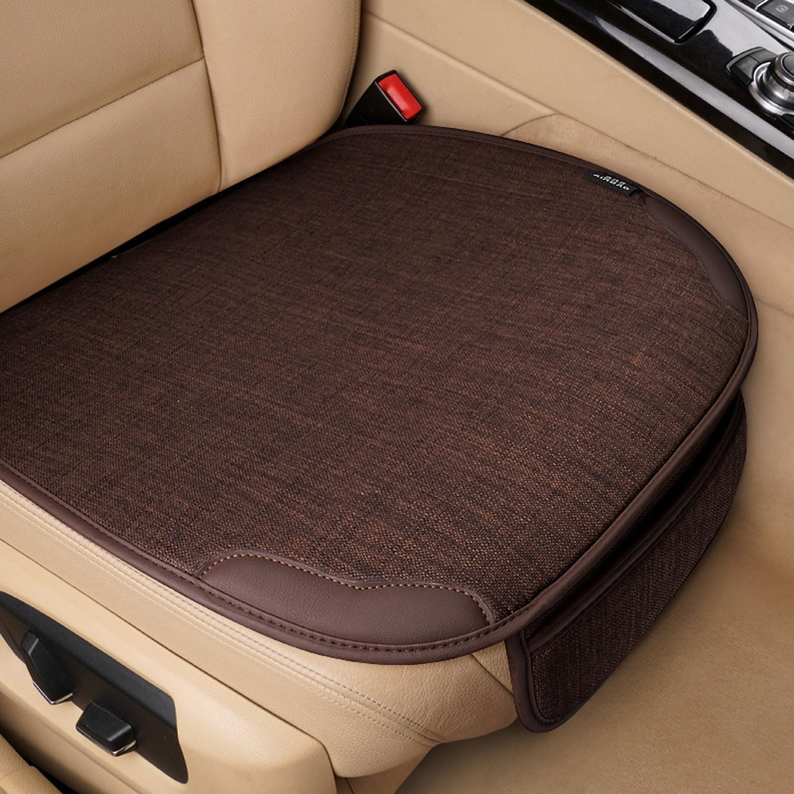 HFFTYU Car Seat Cushion for Range Rover Velar Range Rover Sport Evoque Freelander Freeman Breathable Pure Linen Front Seat Protector Universal Non-Slip Driver Pad with Storage Pocket,C