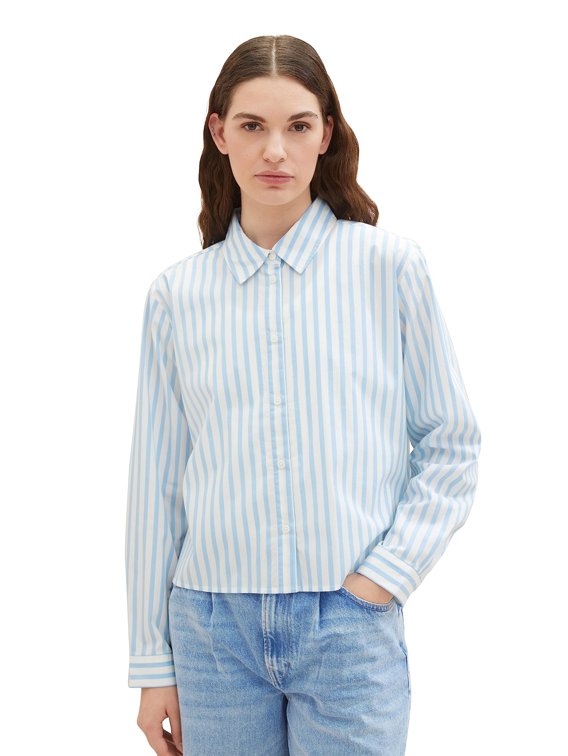 TOM TAILOR Denim Women's Boxy Basic Shirt Blouse, 33809-light Blue White Stripe, XL