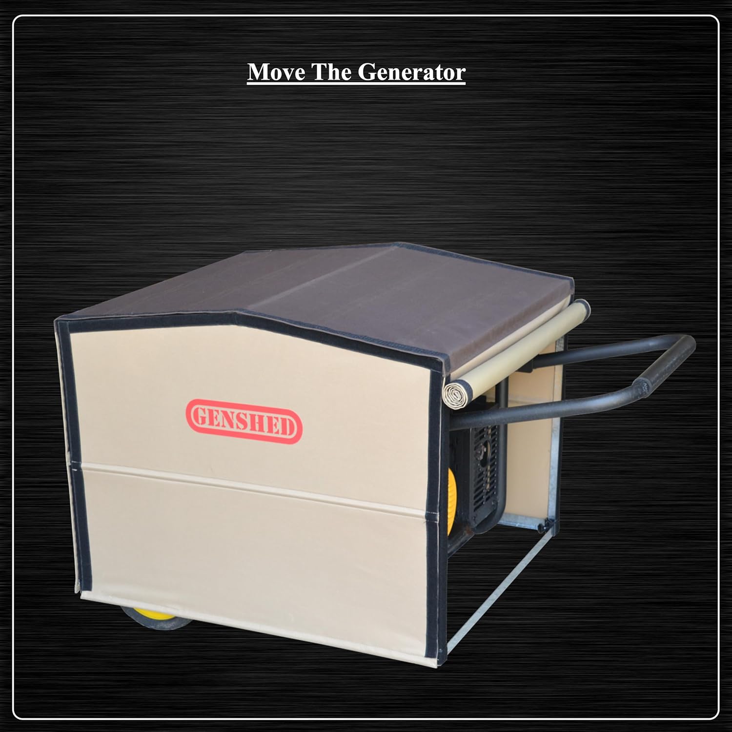 GENSHED Generator Shed with the generator handle extended, ready for movement.