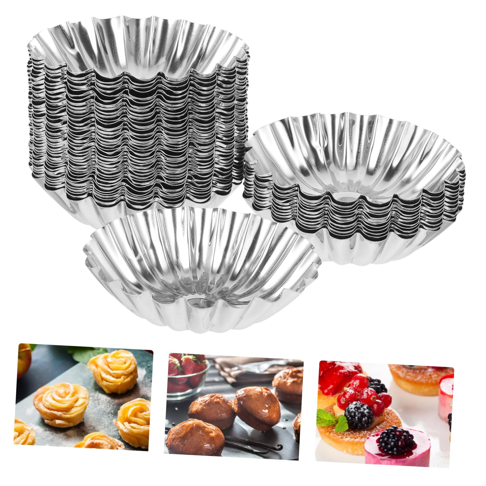 COLLBATH 50PCS Nonstick Egg Tart Stainless Steel Baking for Pudding Desserts Quiches Easy to Clean Reusable for Home Baking