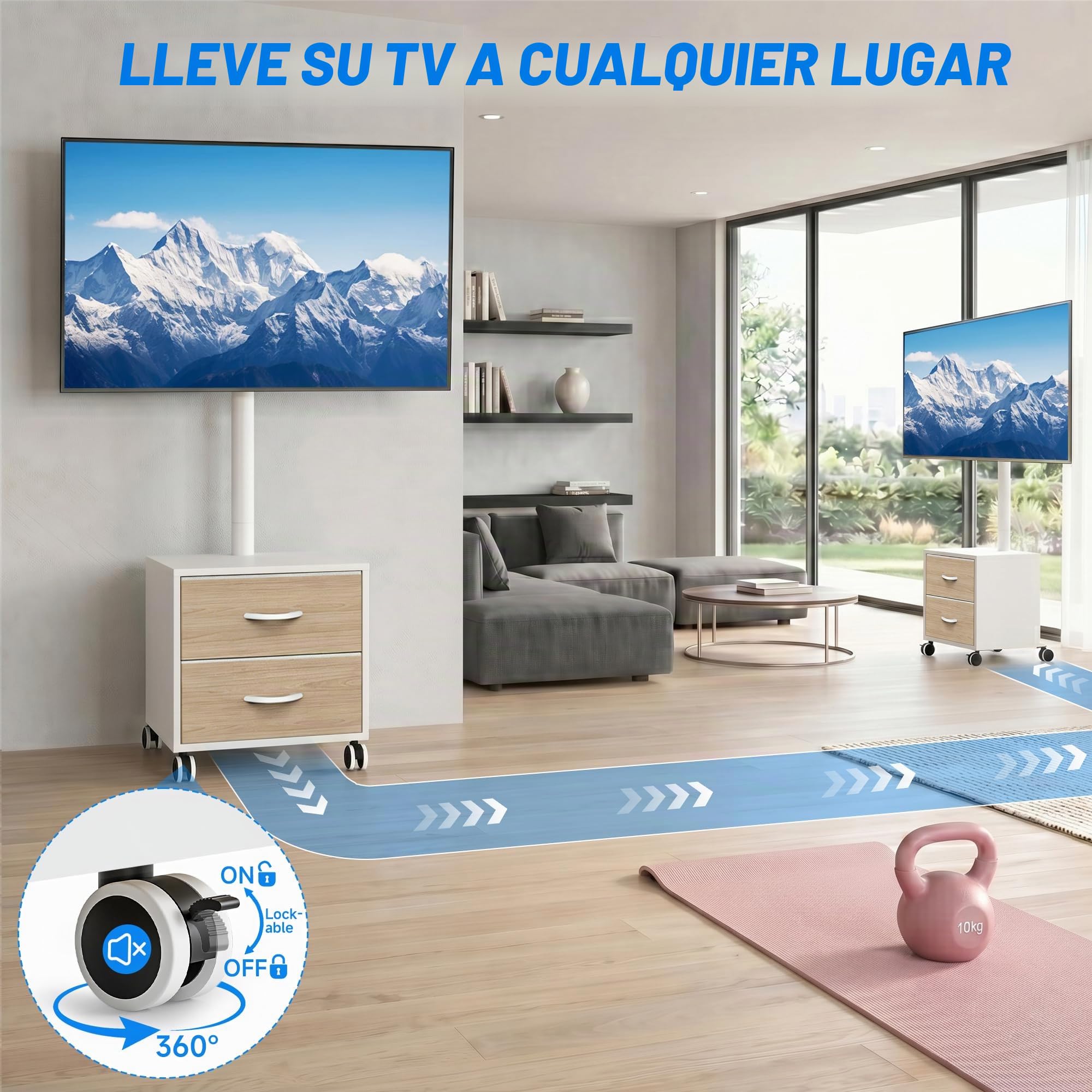 5Rcom Soporte de TV Blanco con Ruedas para televisores LED LCD OLED de Plasma curvados Planos de 32 a 60 Pulgadas, Altura Ajustable con Soporte de hasta 40 kg