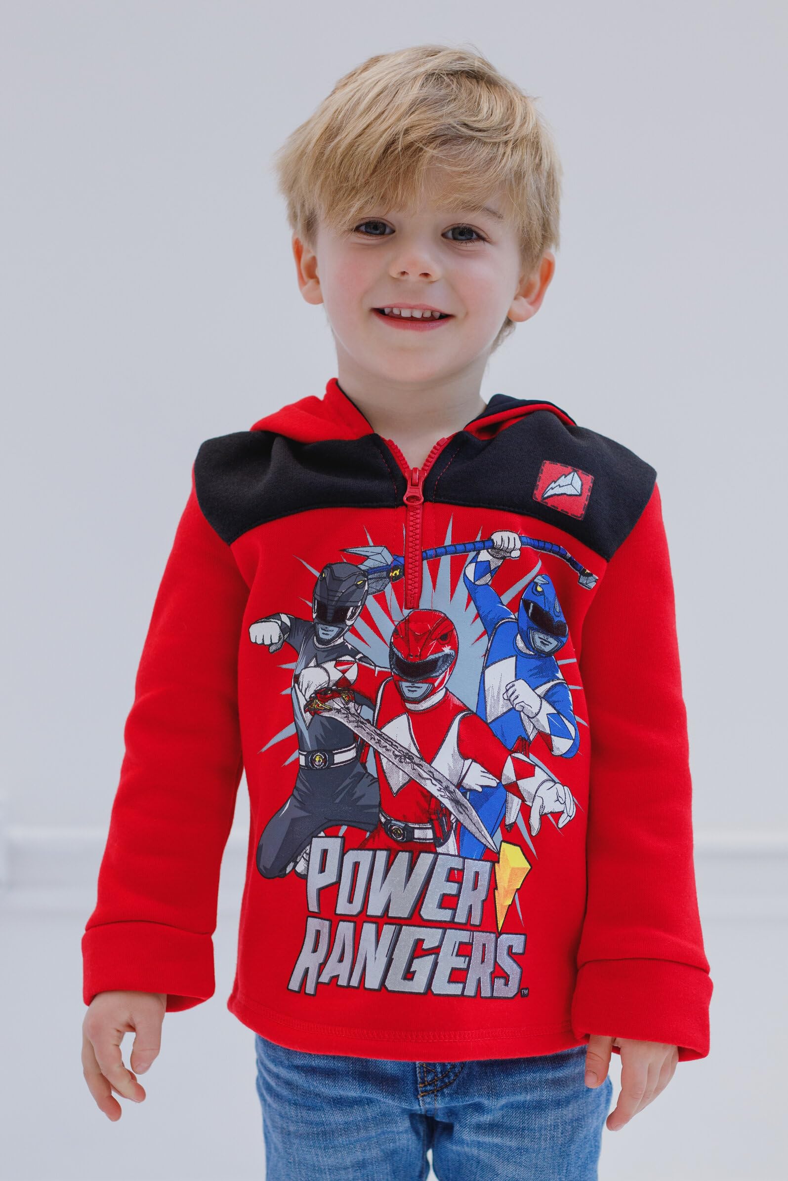 Power Rangers Sudadera con capucha de forro polar con media cremallera para niños pequeños a niños grandes