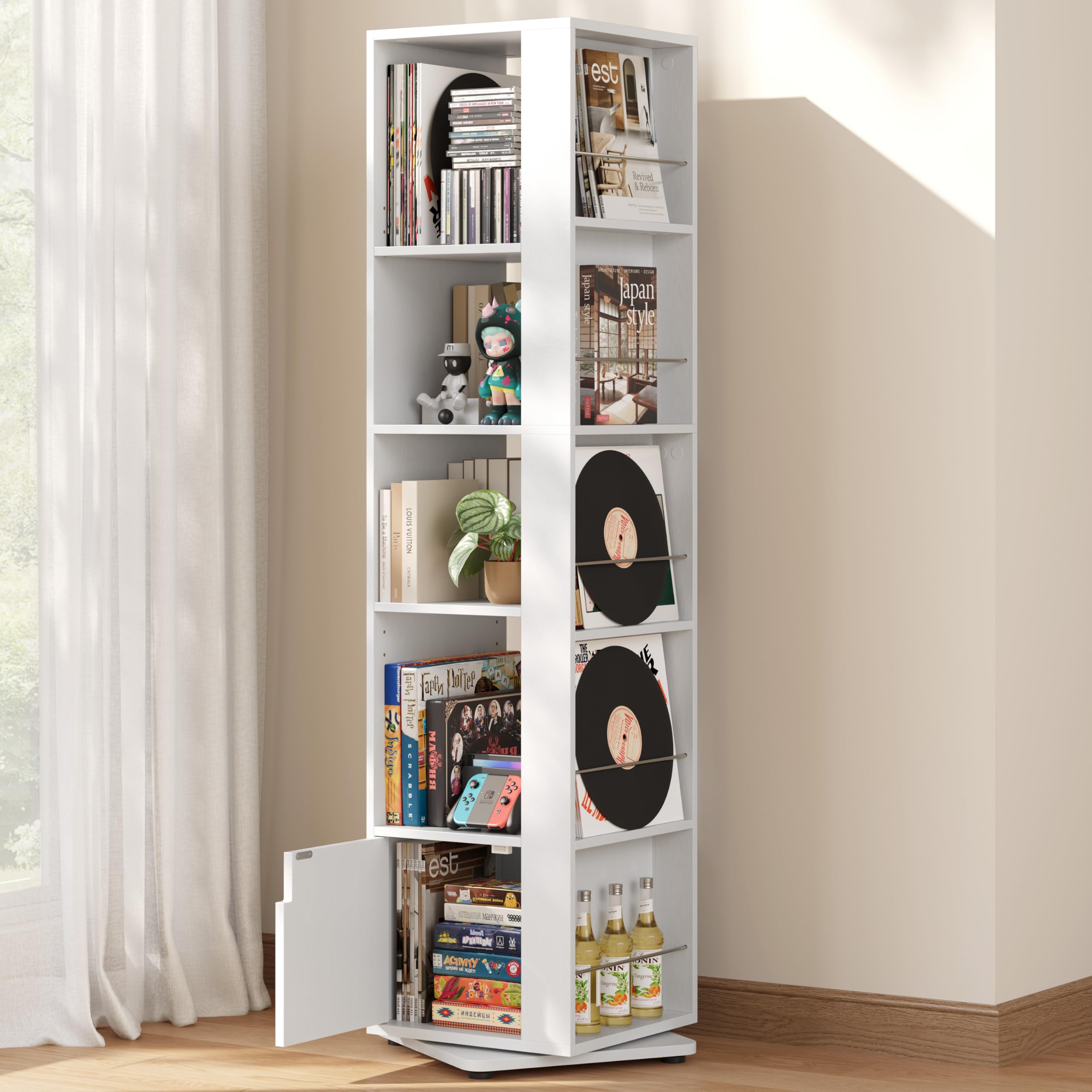 Yaheetech Libreria Girevole 360°, Scaffale Angolare a 5 Ripiani 42×42×169 cm, Libreria a Torre Grande Capacità con Ripiani Regolabili, Salvaspazio per Soggiorno, Camera da Letto, Studio (Bianco)