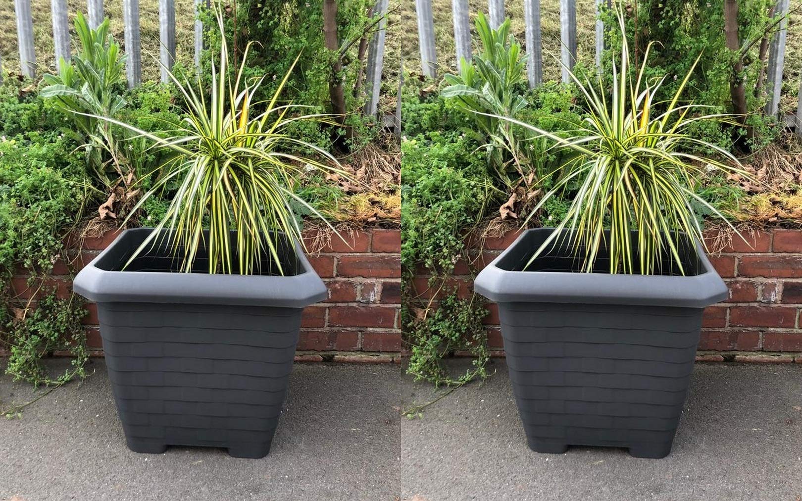 2 x Strong Durable Gun Metal Grey 44.2cm Square Planters x 40cm Height