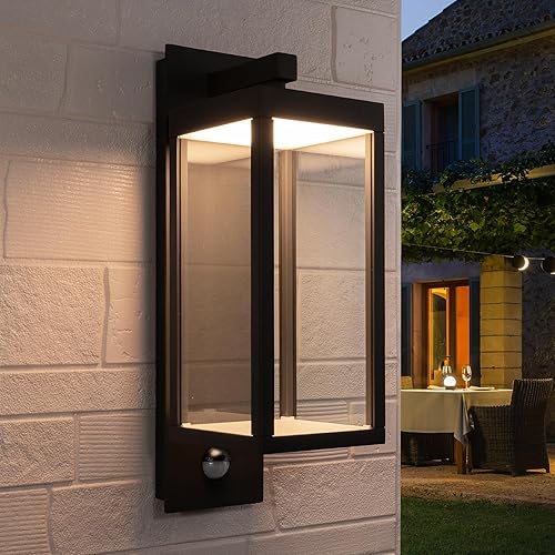 Lámpara de pared para exteriores con sensor de movimiento, farol de montaje moderno, impermeable, con pantalla de vidrio transparente, lámparas de disponible en Yaxa Guatemala