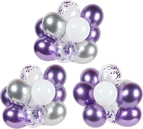 Globos de metal morados plateados y blancos con globos de confeti morados cada paquete de 50 globos de fiesta de 12 pulgadas decoración de fiesta de