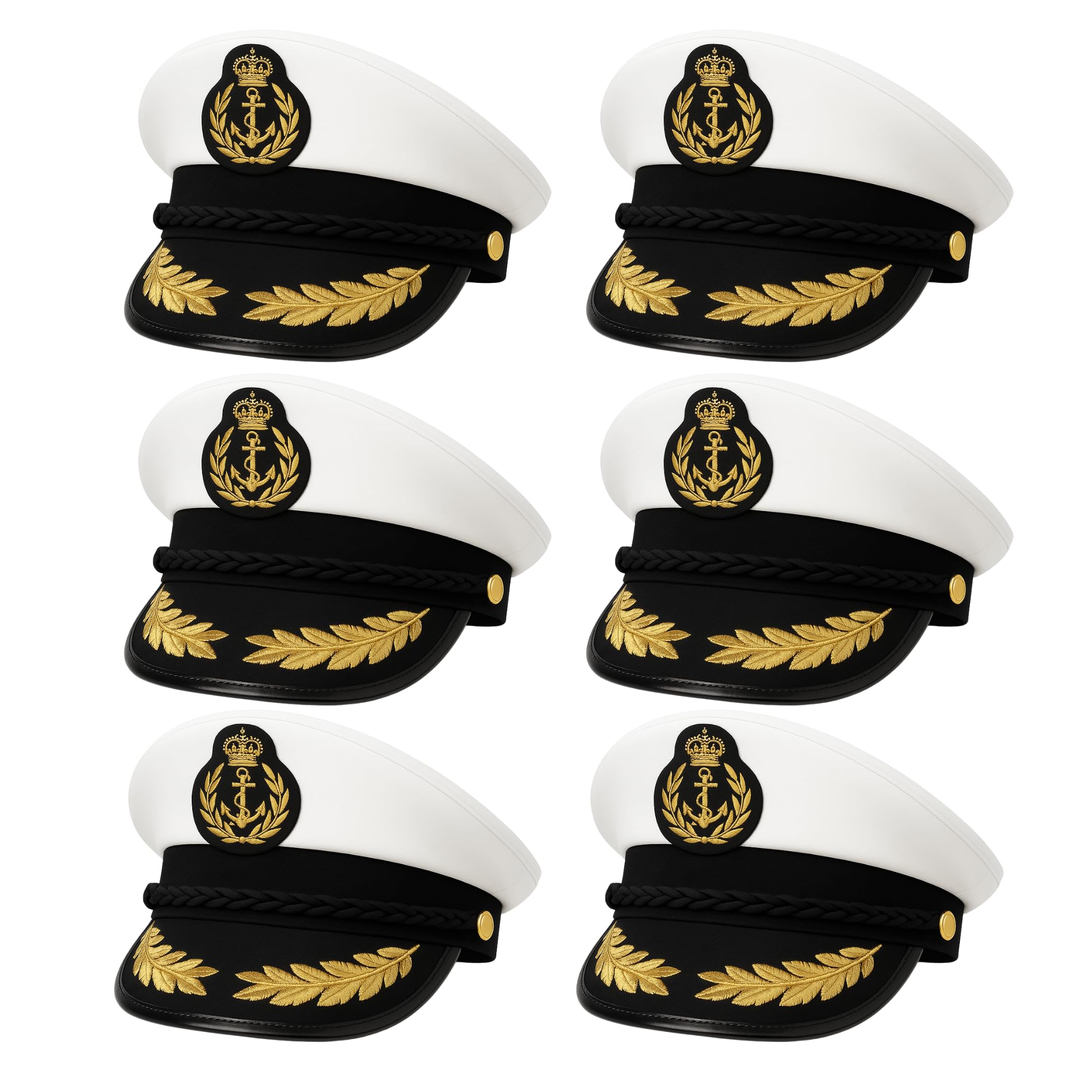 FNA FASHIONS Unisex Navy Captain Hat - Adult Size Marine Admiral Cap with Badge, Braid, and Laurel Details | Perfect for Men & Women, Boat Captain Costume Accessory (Captain Navy Hat, 6)