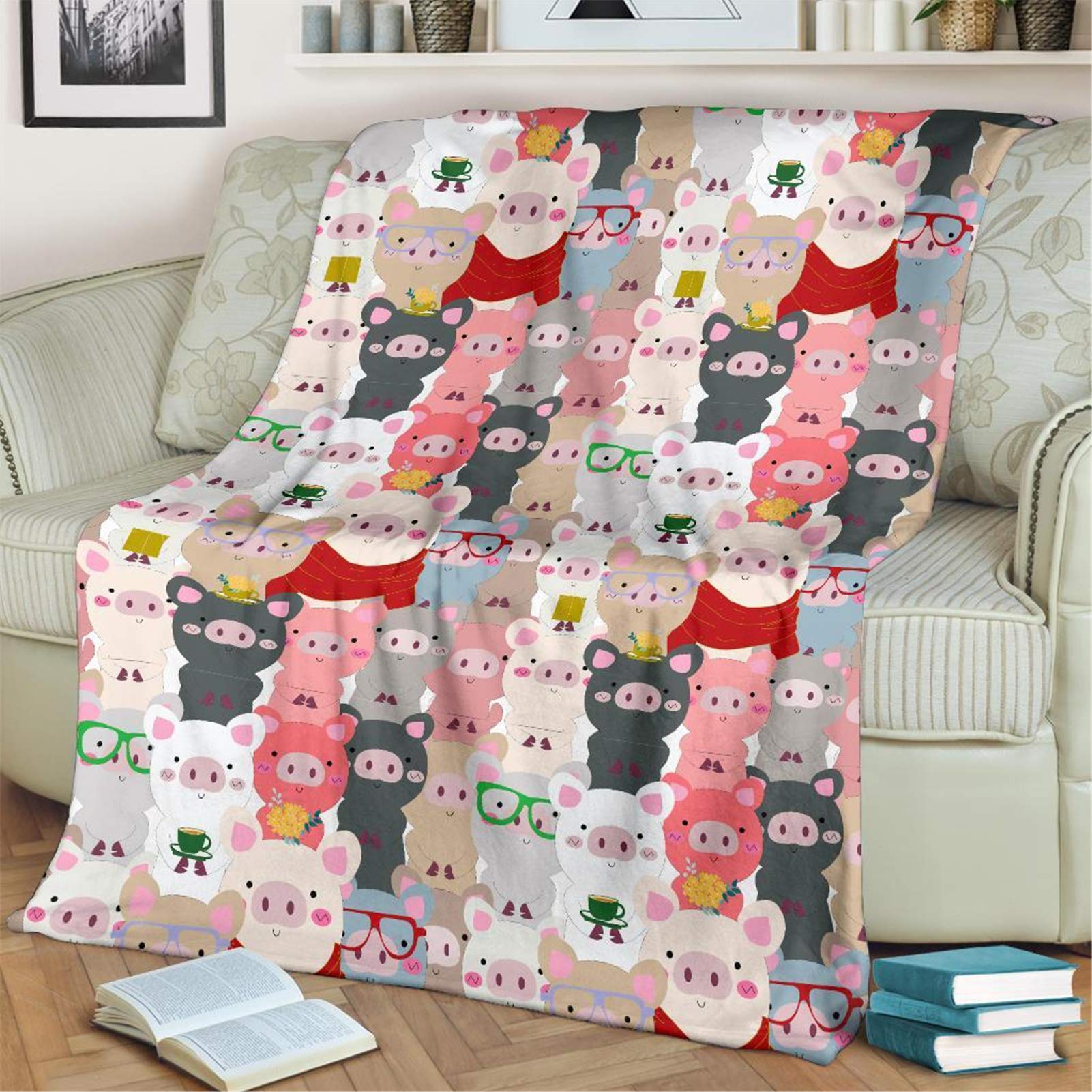 HUGS IDEA Luxury Faux Fur Throw Blanket - Pink Cartoon Pig Cute Animal Soft Warm Cozy Fuzzy Plush Blanket Super Soft Warm Plush - 3XL — image 1