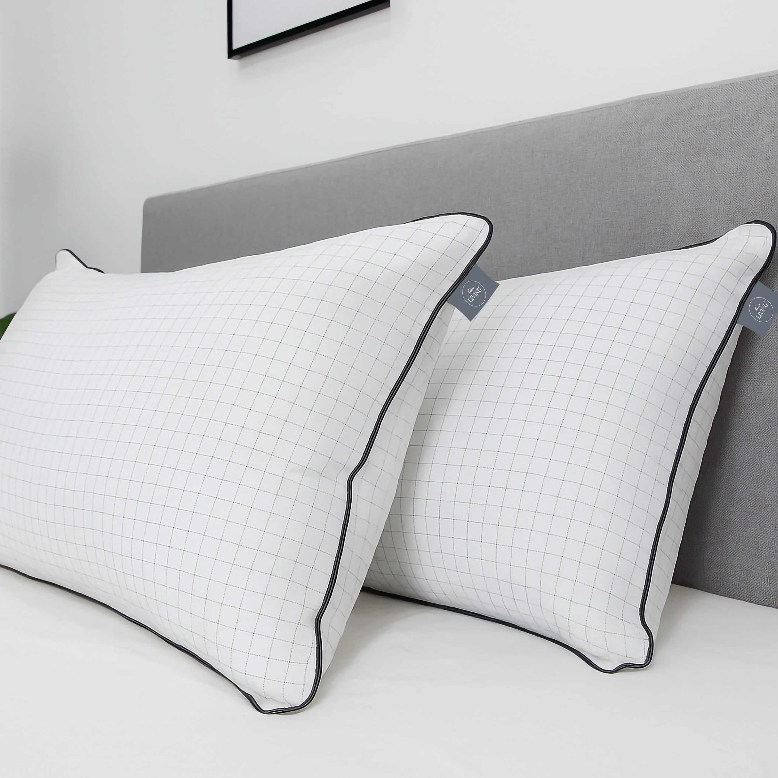 Ultra Soft Microfiber Anti Stress Bed Pillow for Sleeping & Neck Pain Relief for Back, Side & Stomach Sleeper, 17x27 Inches, White Grey, Pillow Set of 2