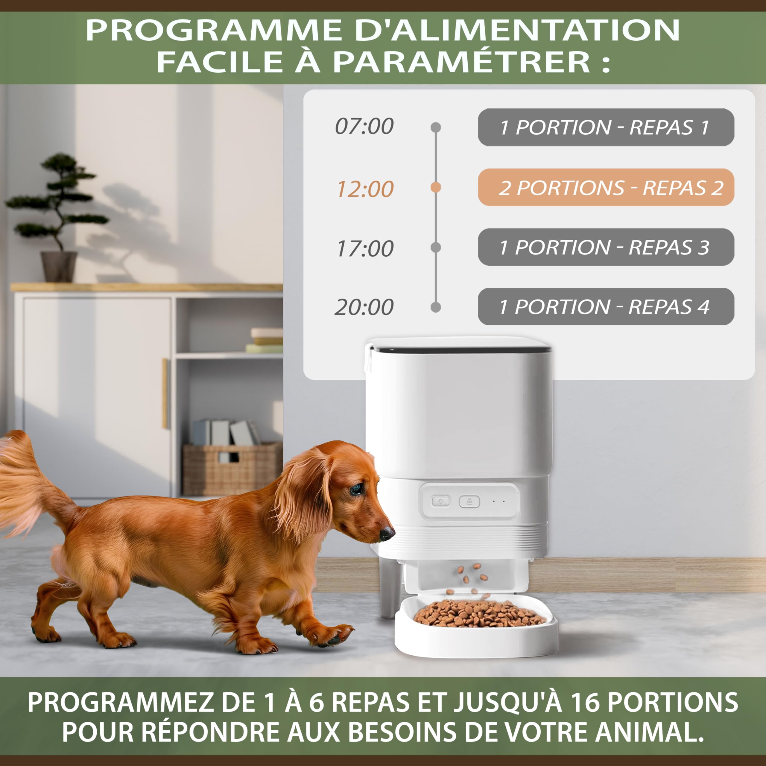 Distributeur Automatique de Croquettes pour Chat et Petit Chien 4L avec Application Tuya, Gamelle Connectée avec Message Vocal, Système Anti-Bourrage, Double Alimentation USB et Piles