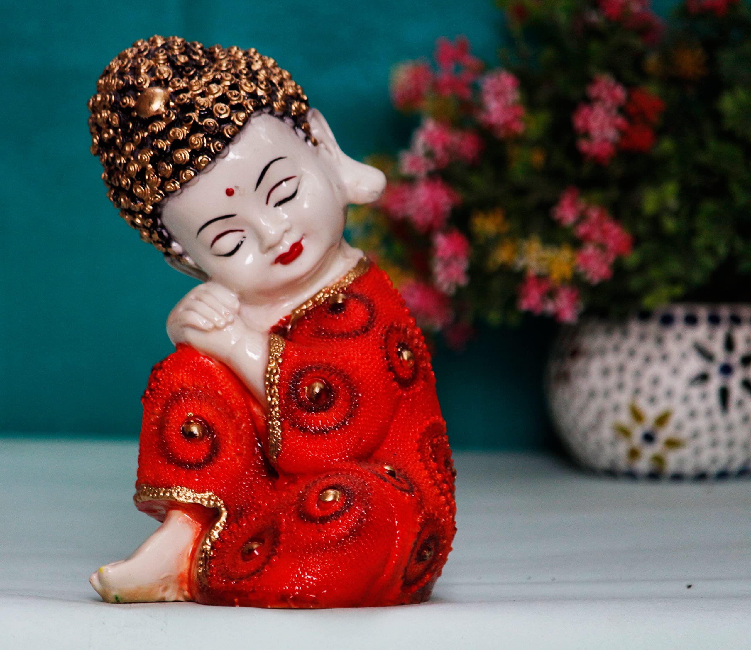 Miss Peach Polyresin Big Vastu Lord Gautam Buddha Statue Idol for Gifting Home Living Room Décor Gift Items (MPMarblethinkingred)