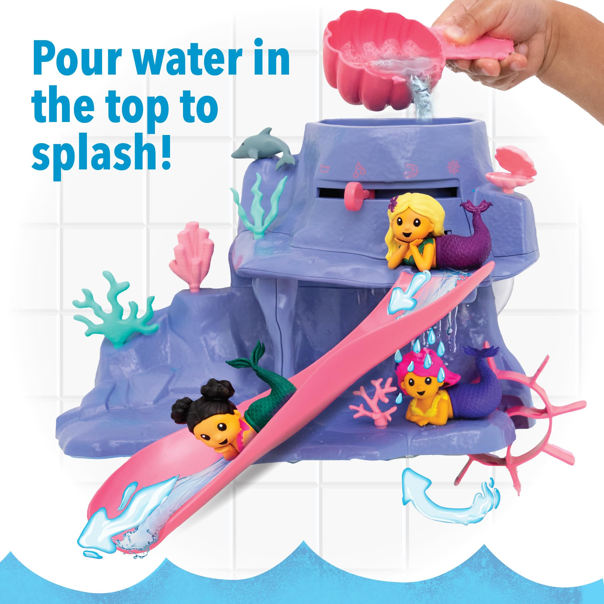 MindWare Mermaid Color Splash Water Park Bathtub Playset - Interactive Bath Toys with Color Changing Mermaid Doll Figures - Gift for 3 Year Olds and Up