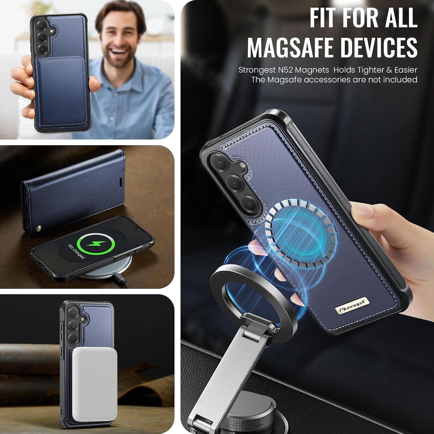 Wallet Case for Samsung Galaxy S25 Compatible with Magsafe, 2-in-1 PU Leather Flip RFID Blocking Card Holder Stand Shockproof Magnetic Detachable Cover for Galaxy S25 Case 6.2", Deep Blue