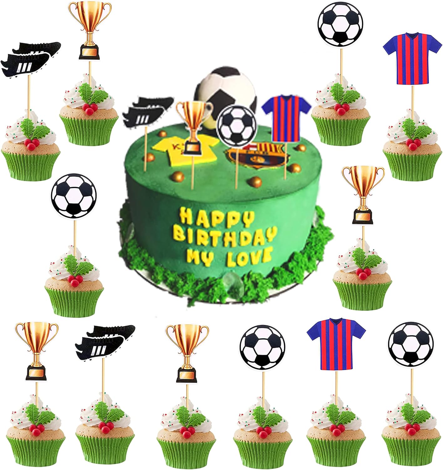 24Pcs Football Cake Topper,Football Cake Decorations for World Cup