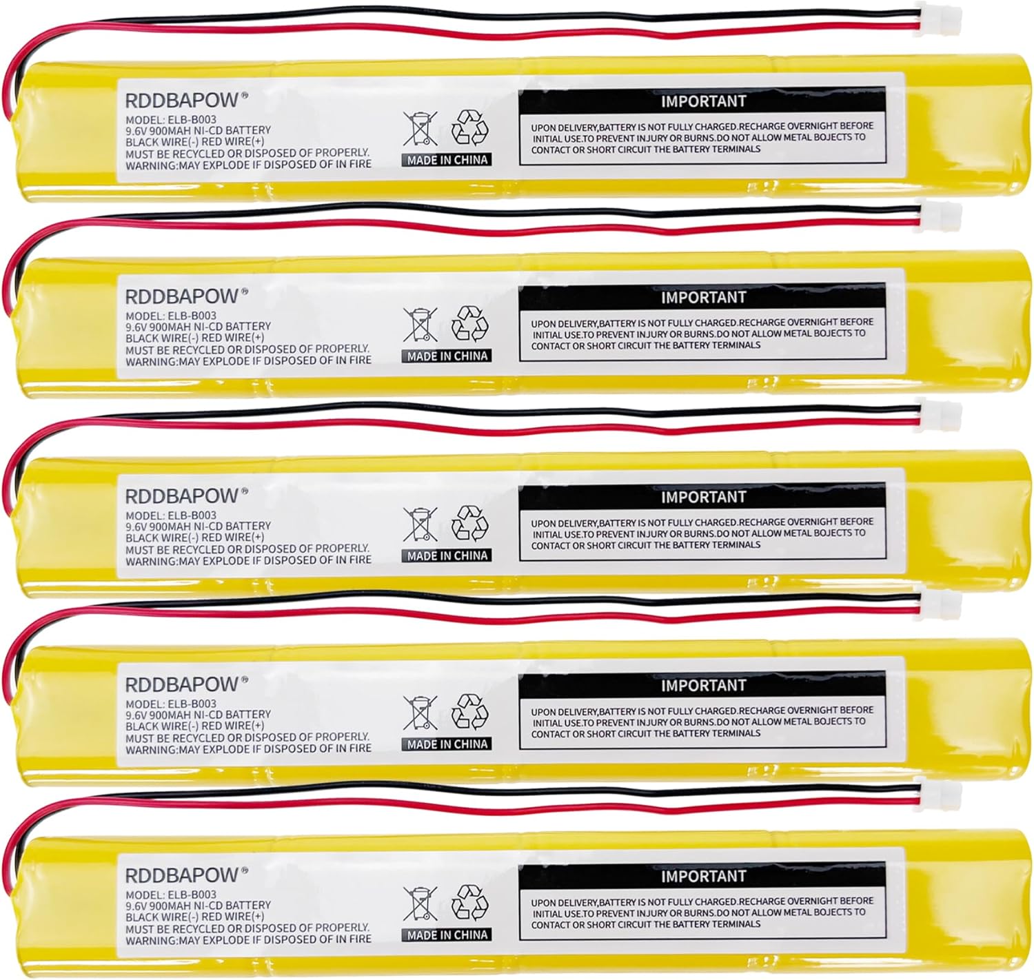 ELBB003 ELB-B003 9.6V 900mAh Emergency Exit Sign Light Battery Compatible Lithonia ELB-B004 ELBB004 OSI OSA228 DANTONA CUSTOM-306-U BBAT0043A BAT9.6V700 BBAT0044A BAA-96 (5)