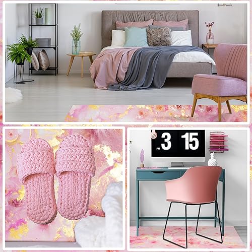 Miniatura 5 de Sintuff Tapete de mármol rosa de 48 x 36 pulgadas, tapete resistente para debajo del escritorio, alfombra de juegos, gruesa y resistente, protector