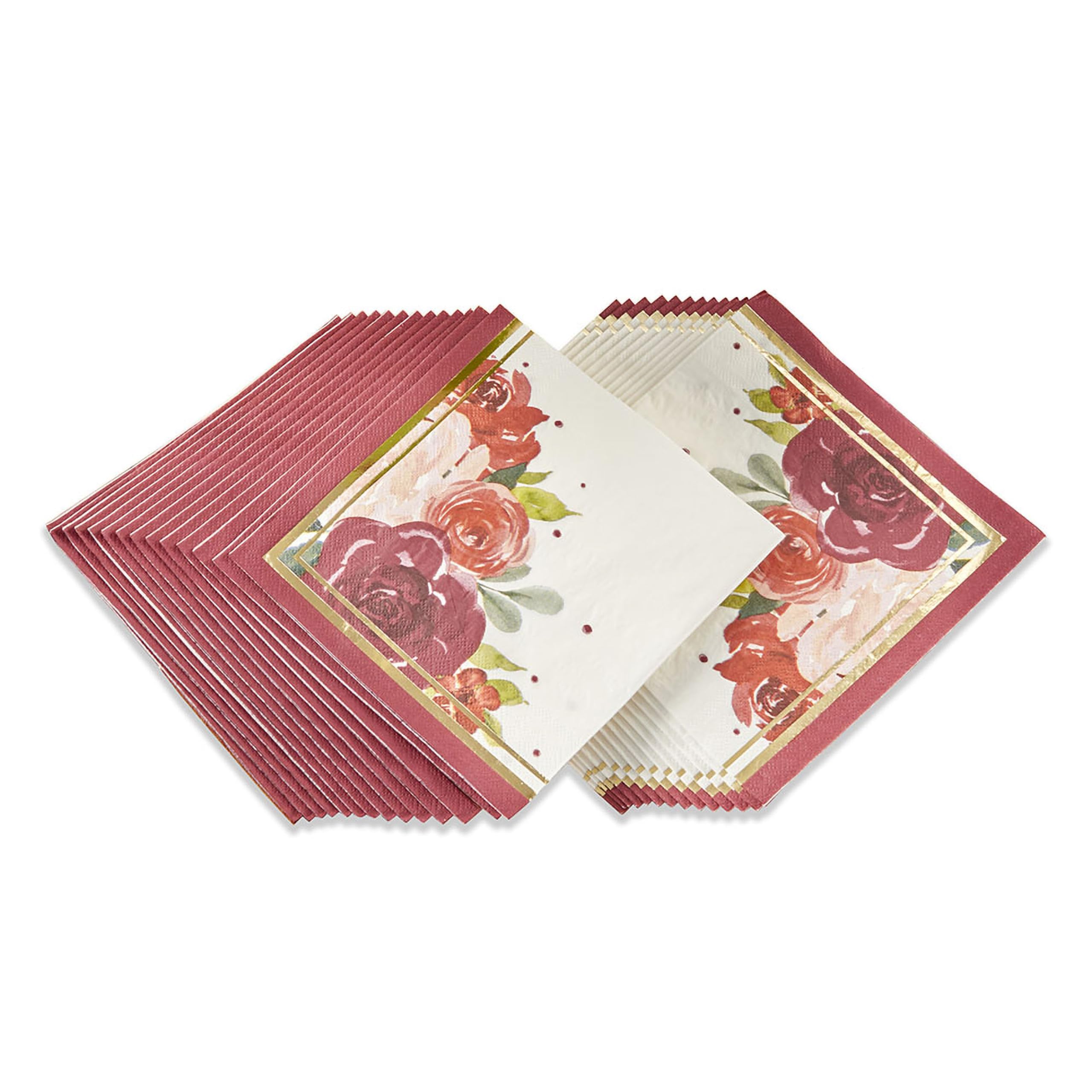 Kate Aspen Burgundy Blush Floral Paper Napkins, Thick Decorative Dinner Napkins, Luncheon Serveware, Perfect for Wedding Reception Or Bridal Shower,Gold and Burgundy