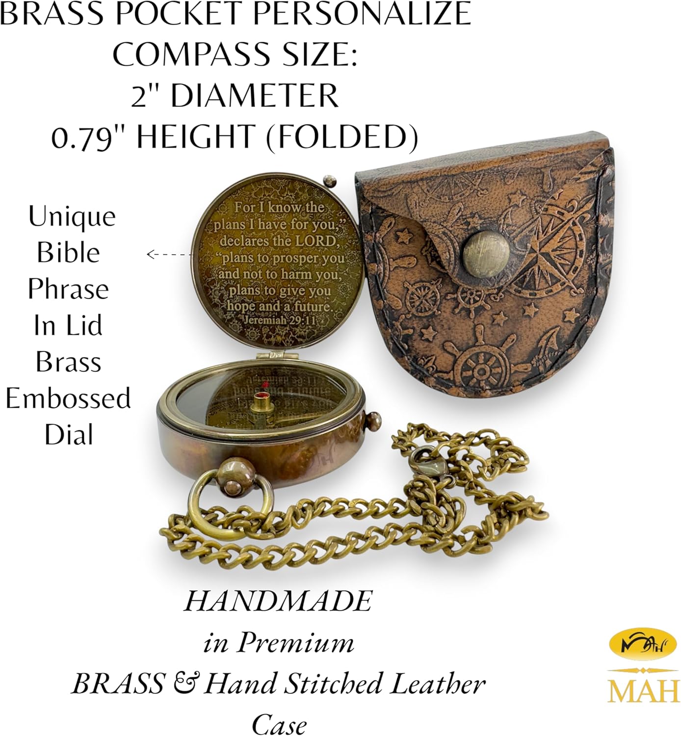 Handmade Religious Brass Compass Gift with Engraved & Embossed Faith Messages – Inspirational Christian Religious Gift Keepsake for Baptism, Confirmation, Christening, First Communion or Christmas