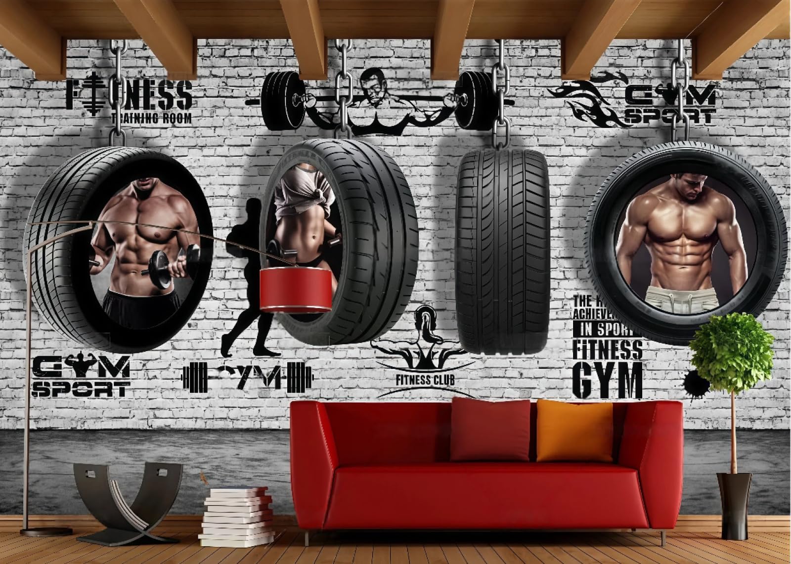 rskjdghshd Wallpaper Retro Brick Wall Sports Fitness Club Image Wall Bar Dining Background Western Restaurant Wallpaper Drink Cafe Mural,3D,430x300cm
