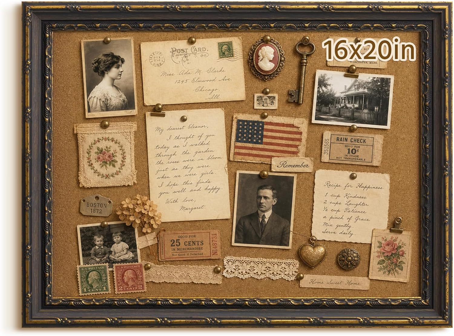 Framed Cork Memo Board 16x20 for Work Plan Notes Recipe Display,Black Gold