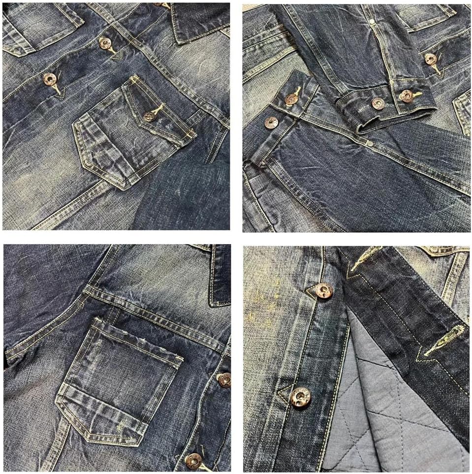Heavyweight Lined Men's Denim Jacket Lapel Button Loose Warm Winter Outerwear