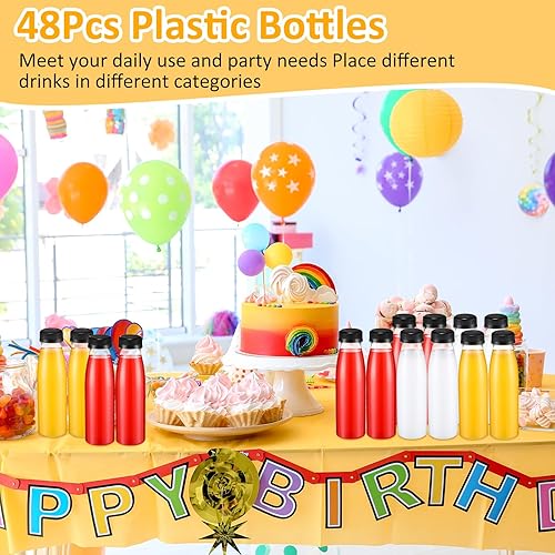 Miniatura 3 de Uiifan 48 botellas de plástico para jugo de 10 onzas a granel de 10.1 fl oz botellas vacías transparentes con tapas, botellas de agua reutilizables