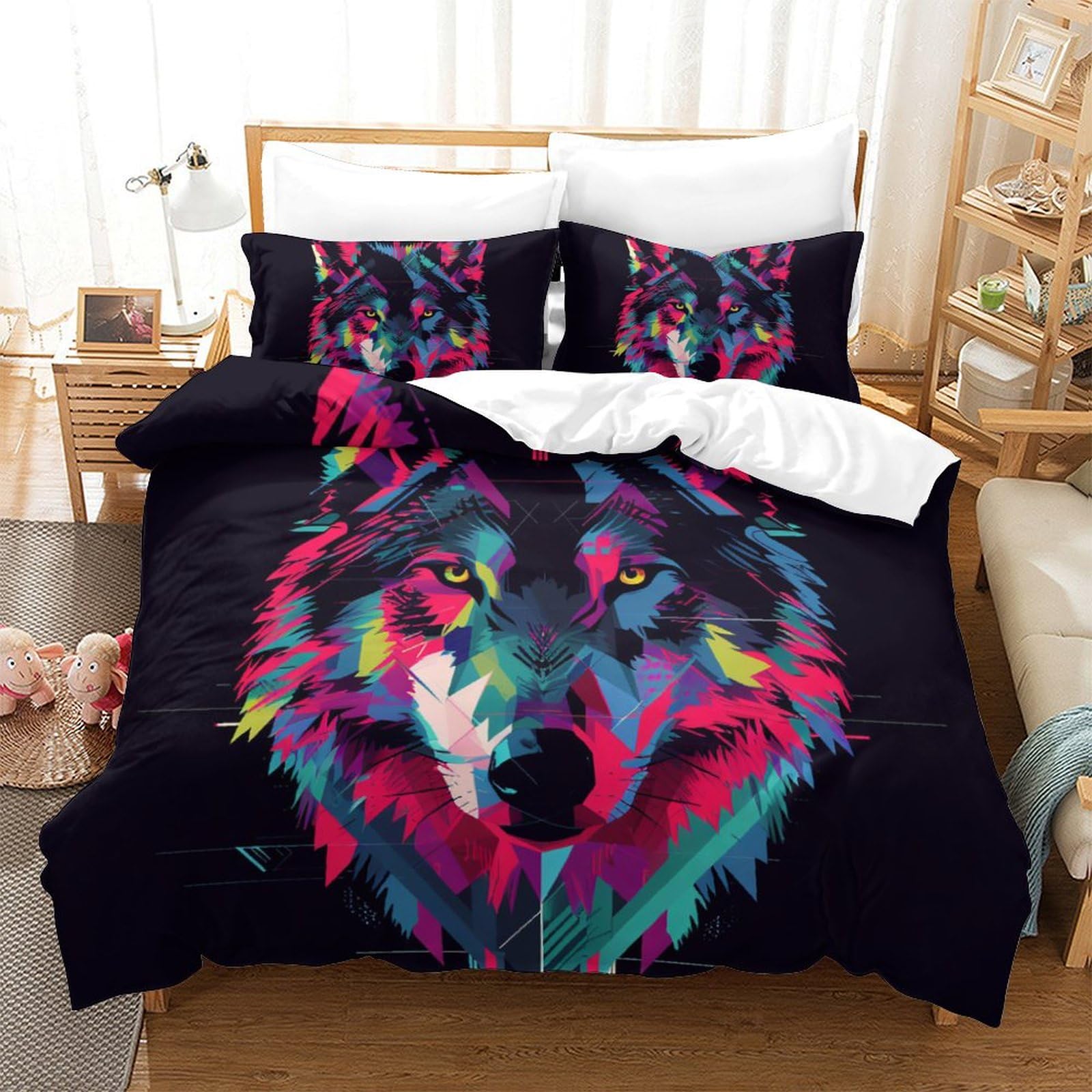 Parure housses de couettes loup 3D microfibre de qualité supérieure super king