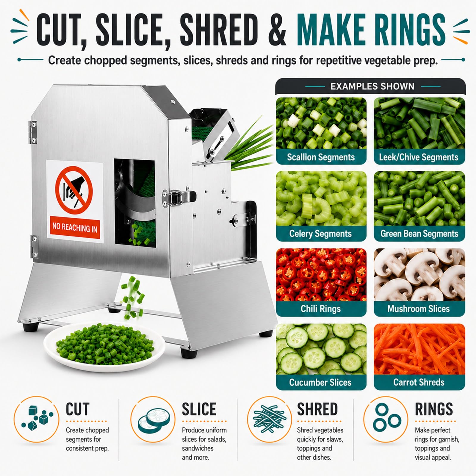 SHAHRYAR Commercial Vegetable Slicer 100 Kg/H Gastronomie 2000 RPM | 3-Kurvensichelmesser Für Zwiebeln, Kartoffeln, Track-Einzug Mit Schutzabdeckung Für Sicheres Tägliches Meal Prep