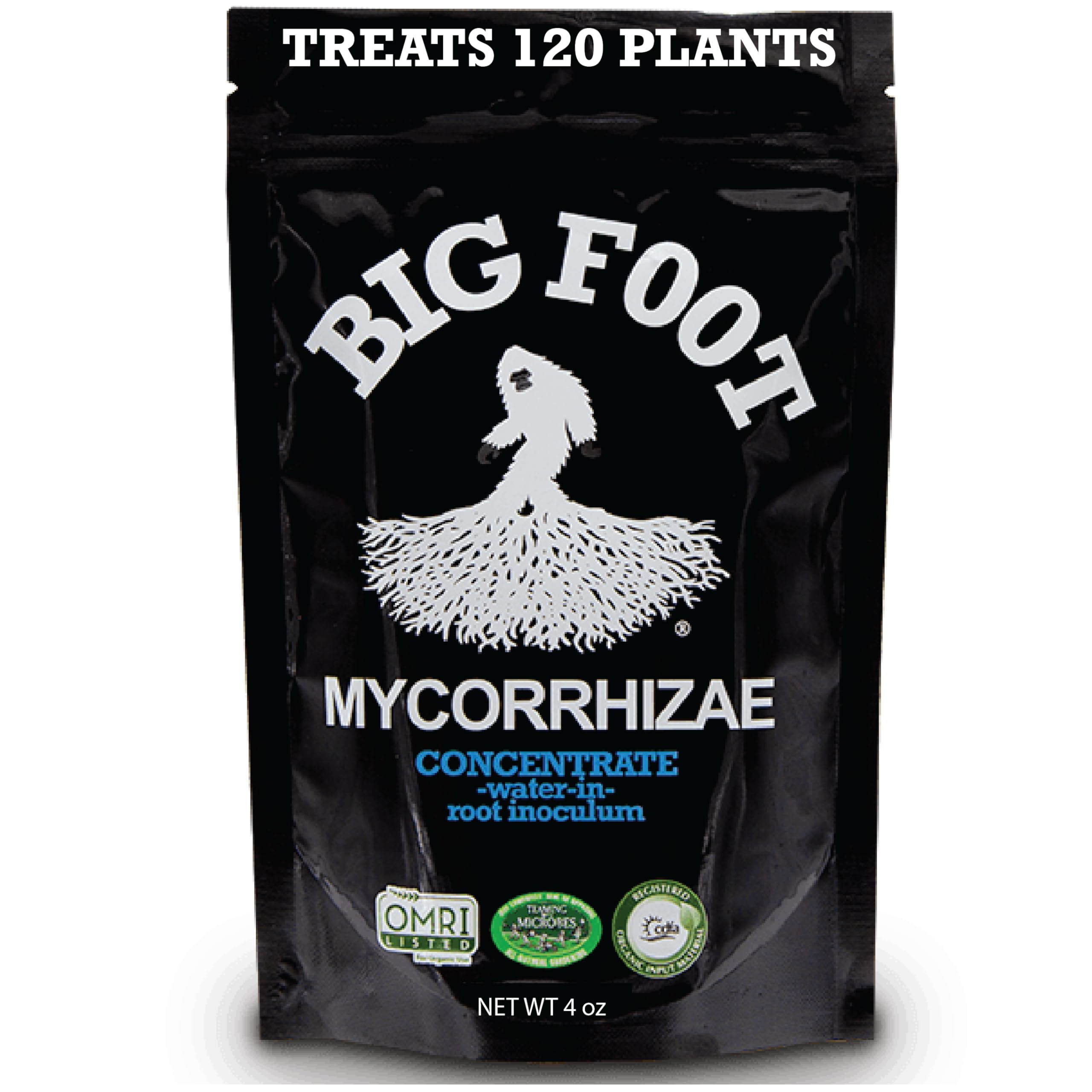 Big Foot Mycorrhizae for Plants, Potted Plants and Gardens - Concentrate Fully Dissolves in Water, Year Round Organic Fertilizer for Root Growth and Healthy Soil - 4 Ounces
