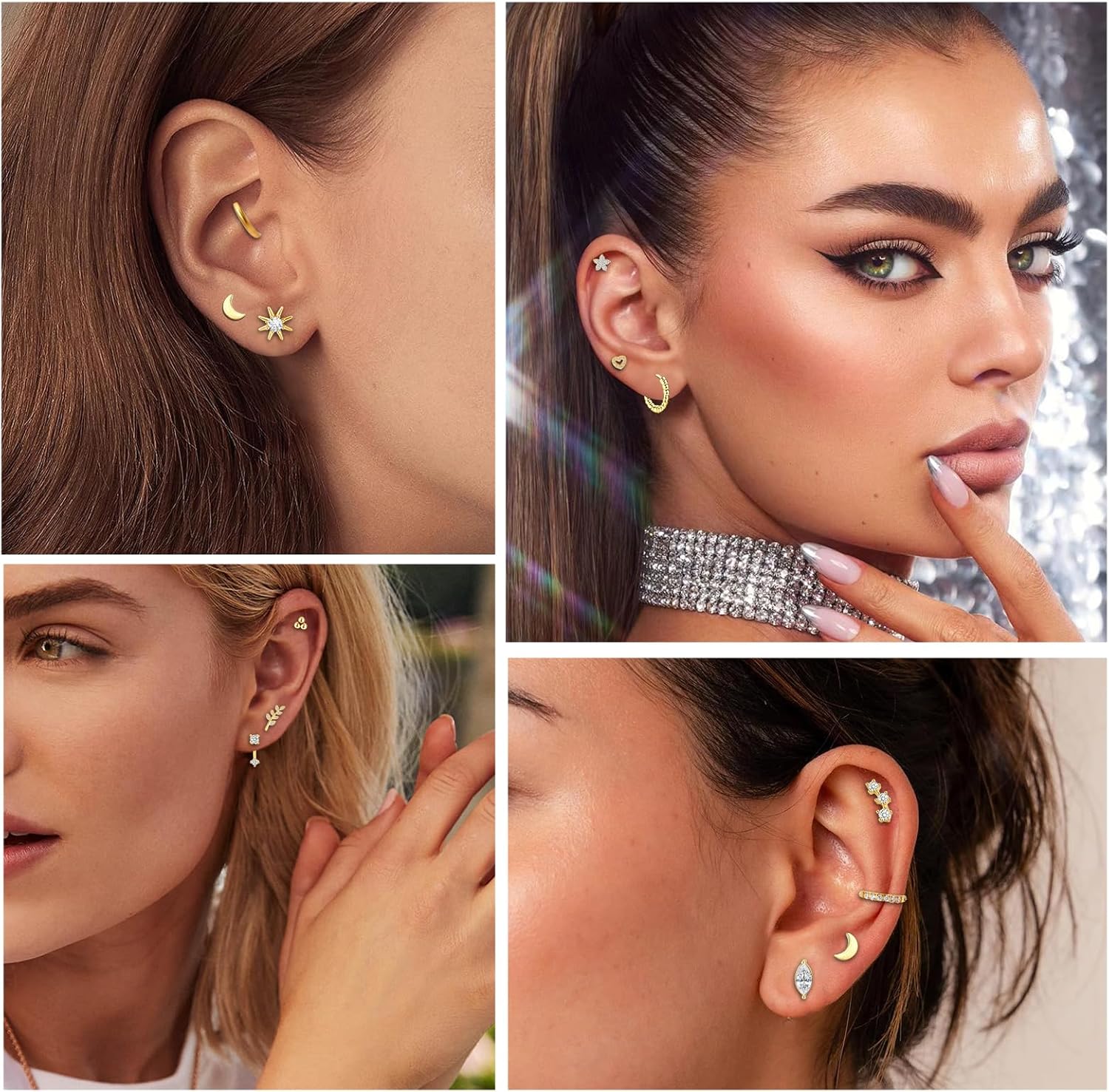 18K Gold Flat Back Earrings for Women -18 Pairs Hypoallergenic Surgical Steel Flatback Stud Earrings Hoop Earrings Dainty Cartilage Earring Gold Earring Stack Set for Multiple Piercing - Image 5