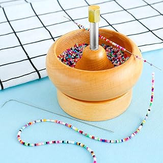 HOTBEST Wooden Bead Spinner, Beading Bowl Spinner, Bead Loader Spinner, Quickly DIY Waist Beads Kit with 2 Beading Needles for Jewelry Making Bracelet Stringing